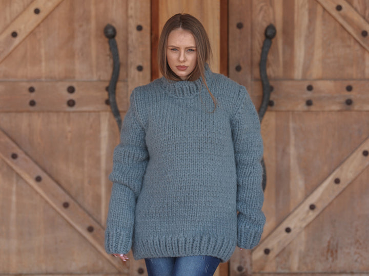 Suri Alpaca Sweater, Extra Chunky Knit, Hand Knitted Crewneck, Thick Texture Relaxed Fit  T2217
