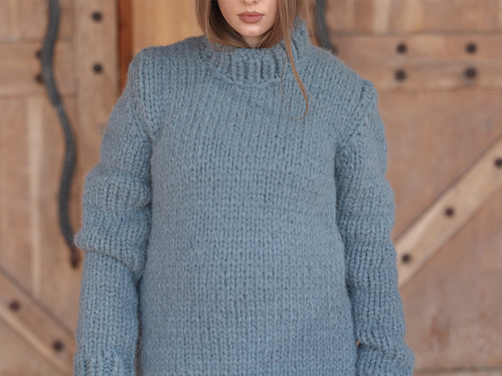Suri Alpaca Sweater, Extra Chunky Knit, Hand Knitted Crewneck, Thick Texture Relaxed Fit  T2217