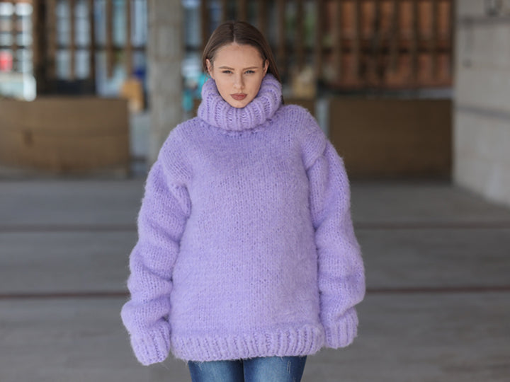One available in size 6XL, Suri Alpaca Sweater, Chunky Knit, Hand Knitted Crewneck  T2219