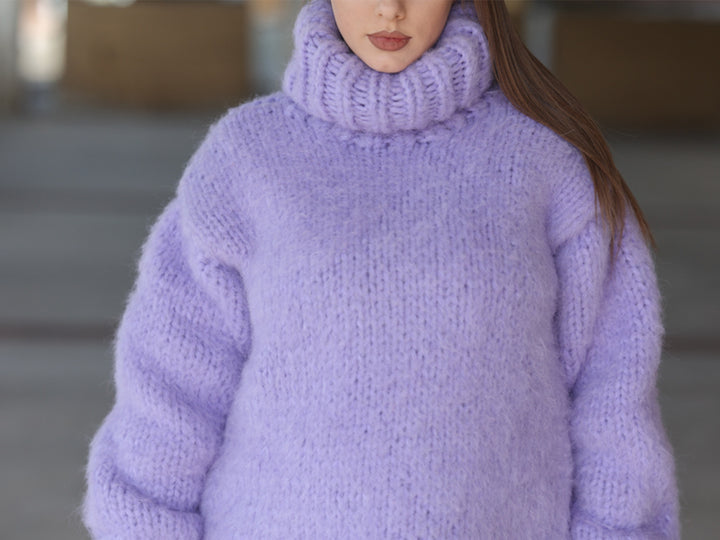 One available in size 6XL, Suri Alpaca Sweater, Chunky Knit, Hand Knitted Crewneck  T2219