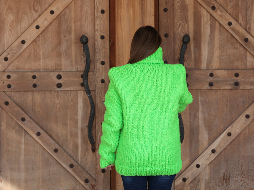 One available in size 4XL, Neon Green Chunky Sweater, Boucle Alpaca Wool Blend T2213