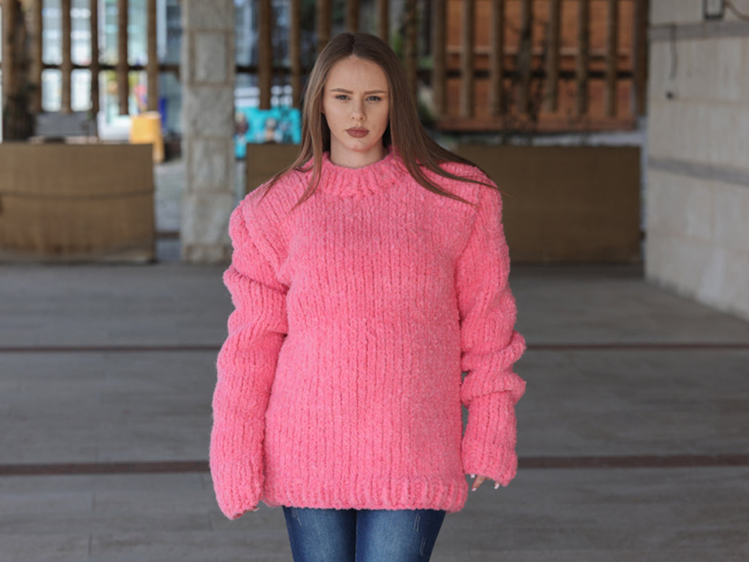 One available in size 4XL, Alpaca Wool Crewneck  Sweater, Hand Knit Boucle Knit T2212
