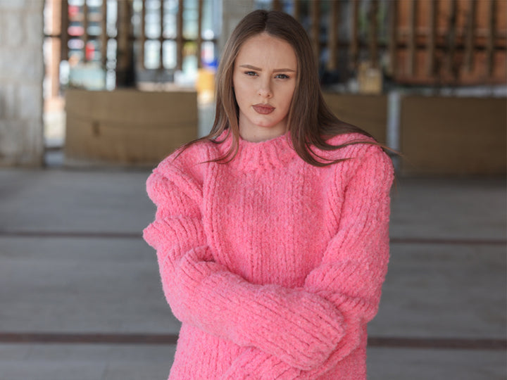One available in size 4XL, Alpaca Wool Crewneck  Sweater, Hand Knit Boucle Knit T2212