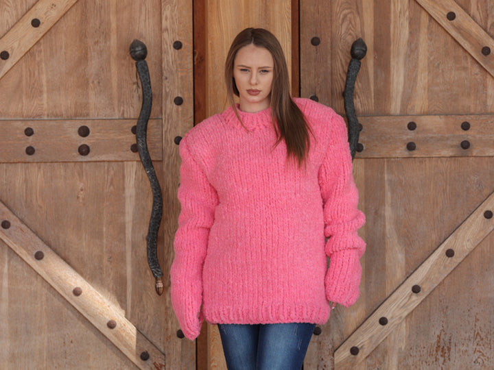 One available in size 4XL, Alpaca Wool Crewneck  Sweater, Hand Knit Boucle Knit T2212