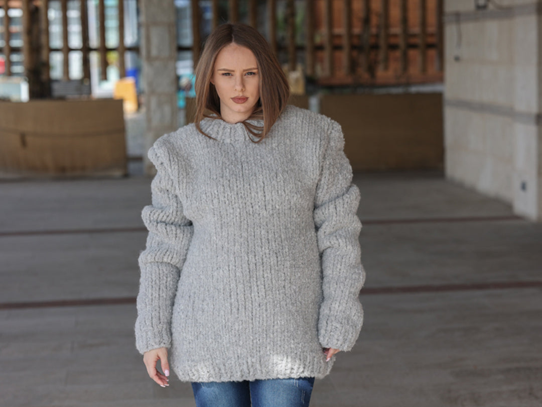 One available in size 4XL, Alpaca Wool Crewneck Sweater, Hand Knit Boucle Knit T2211