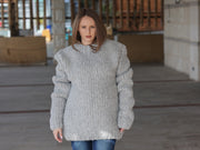 Ein verfügbar in Größe 4XL, Alpaka-Woll-Rundhalspullover, handgestrickter Bouclé-Strick T2211