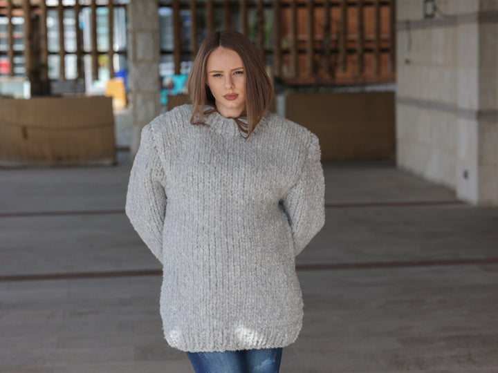 One available in size 4XL, Alpaca Wool Crewneck Sweater, Hand Knit Boucle Knit T2211