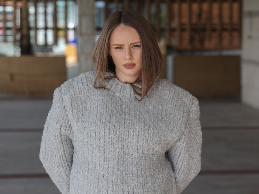 One available in size 4XL, Alpaca Wool Crewneck Sweater, Hand Knit Boucle Knit T2211