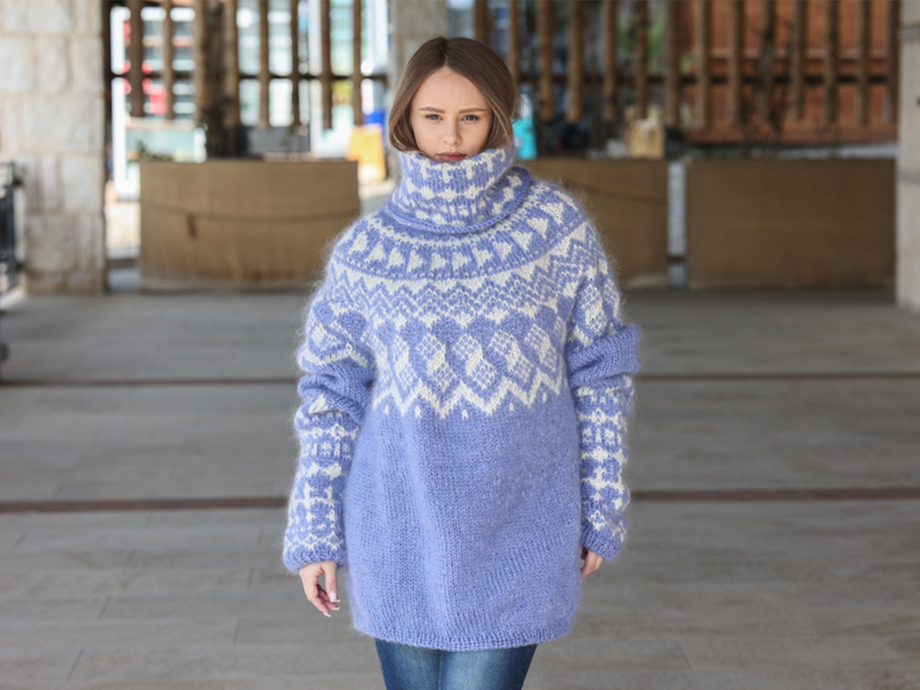 Tiffy Mohair Blue Icelandic Mohair Turtleneck T2224