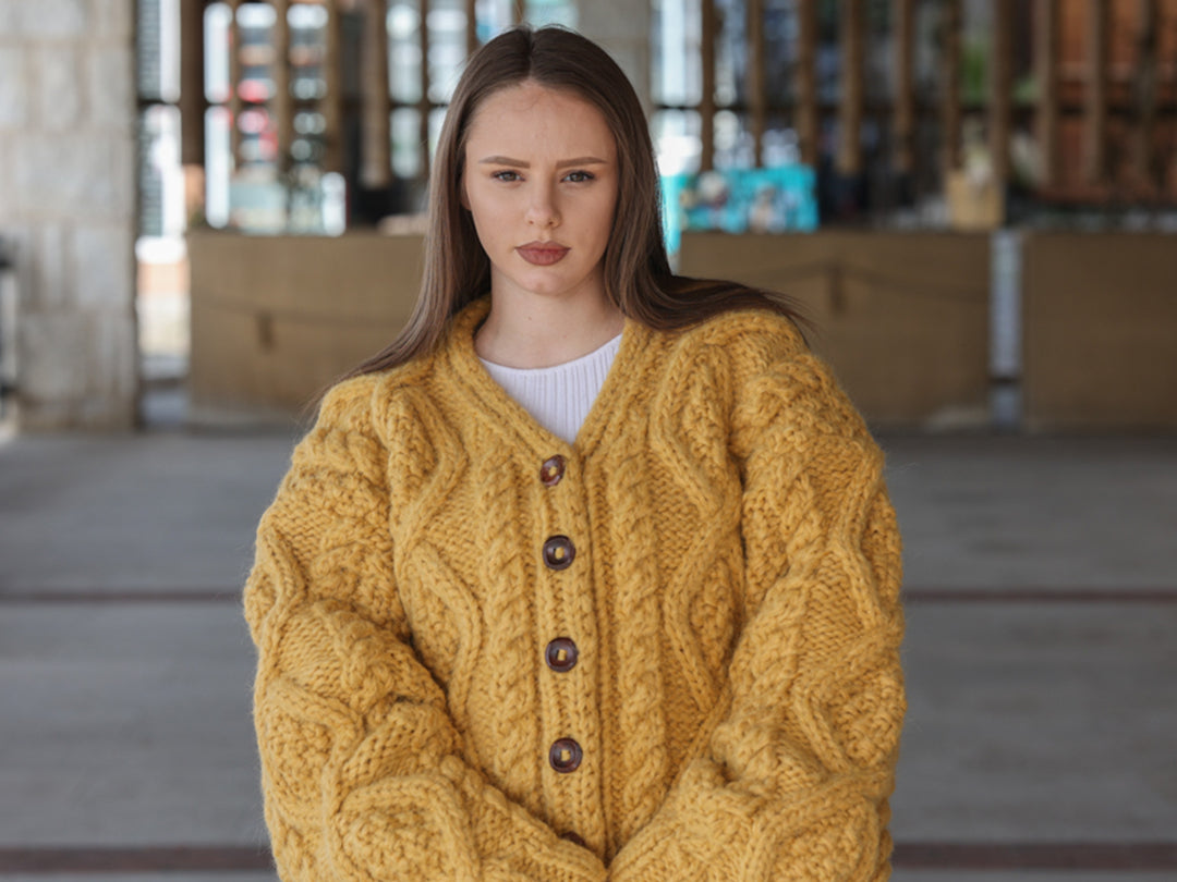 One available in size 6XL, Alpaca Cardigan, Hand Knit Cable Sweater,  Chunky 18 Strand T2209
