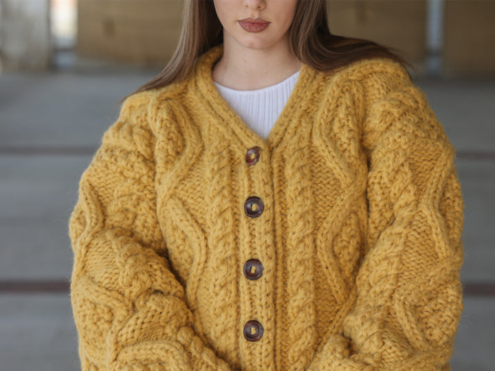 One available in size 6XL, Alpaca Cardigan, Hand Knit Cable Sweater,  Chunky 18 Strand T2209