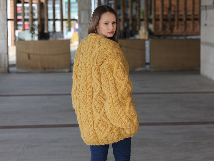One available in size 6XL, Alpaca Cardigan, Hand Knit Cable Sweater,  Chunky 18 Strand T2209