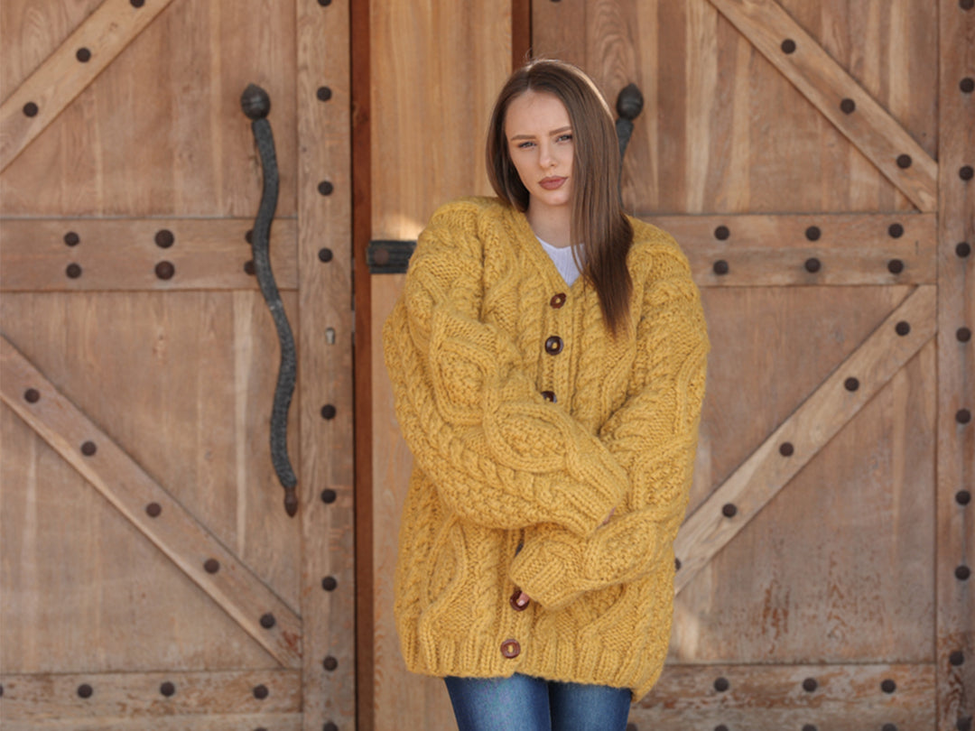 One available in size 6XL, Alpaca Cardigan, Hand Knit Cable Sweater,  Chunky 18 Strand T2209