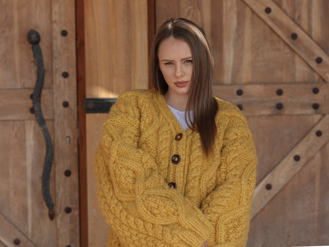 One available in size 6XL, Alpaca Cardigan, Hand Knit Cable Sweater,  Chunky 18 Strand T2209
