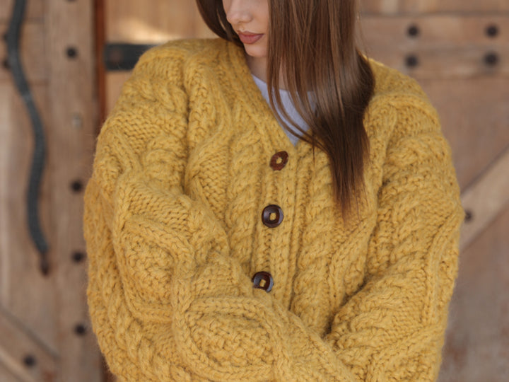 One available in size 6XL, Alpaca Cardigan, Hand Knit Cable Sweater,  Chunky 18 Strand T2209