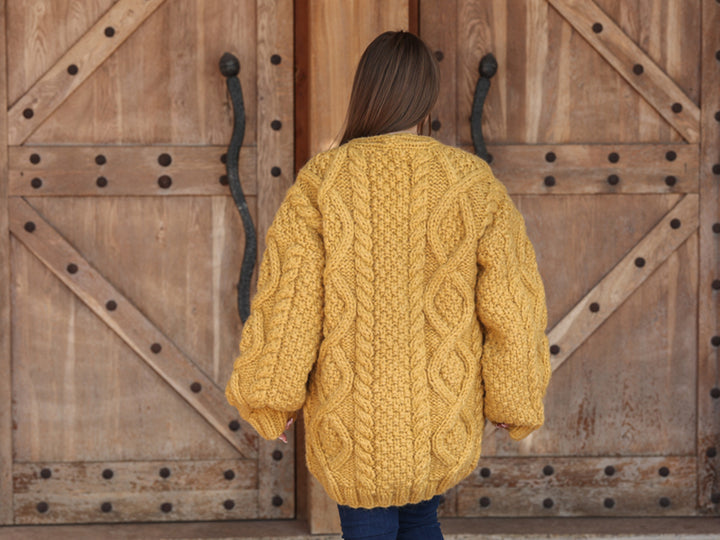 One available in size 6XL, Alpaca Cardigan, Hand Knit Cable Sweater,  Chunky 18 Strand T2209