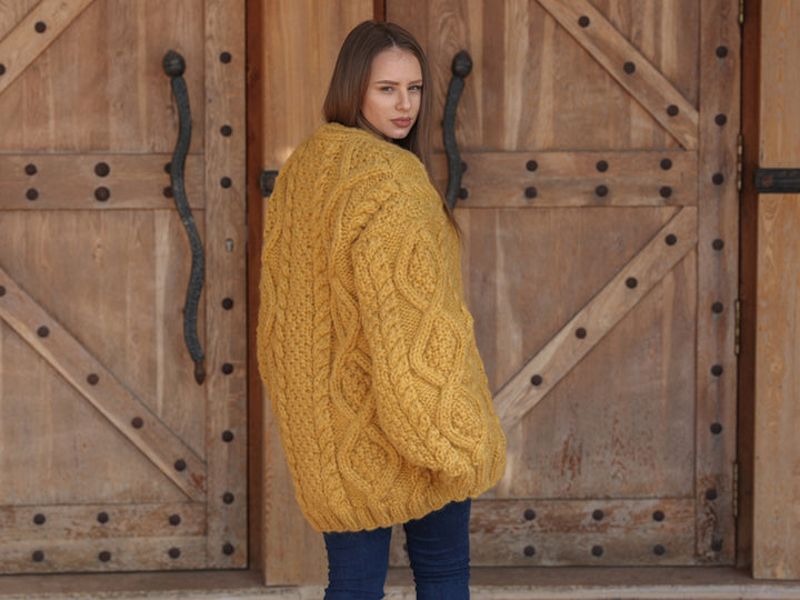 One available in size 6XL, Alpaca Cardigan, Hand Knit Cable Sweater,  Chunky 18 Strand T2209