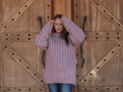 Lila Alpaka-Pullover, 30-fädiges englisches Rippstrickmuster, handgestrickte flauschige Textur T2220