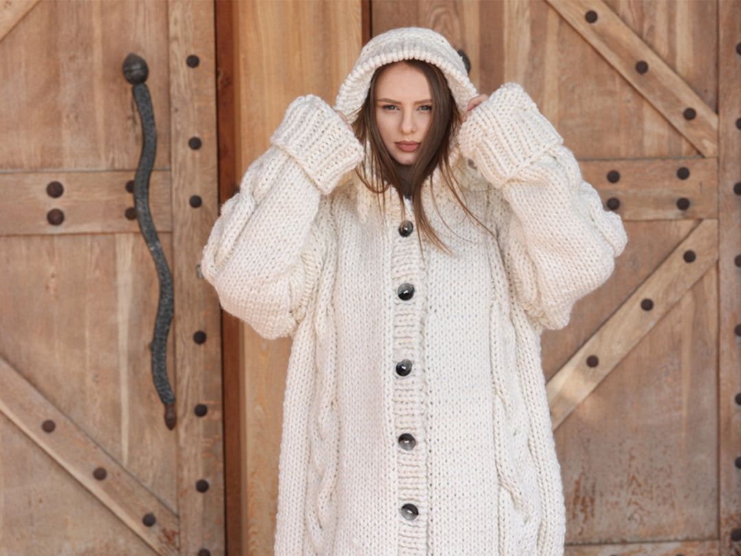 Long Wool Cardigan, Cable Knit Duster, Hand Knit Button Front T2207