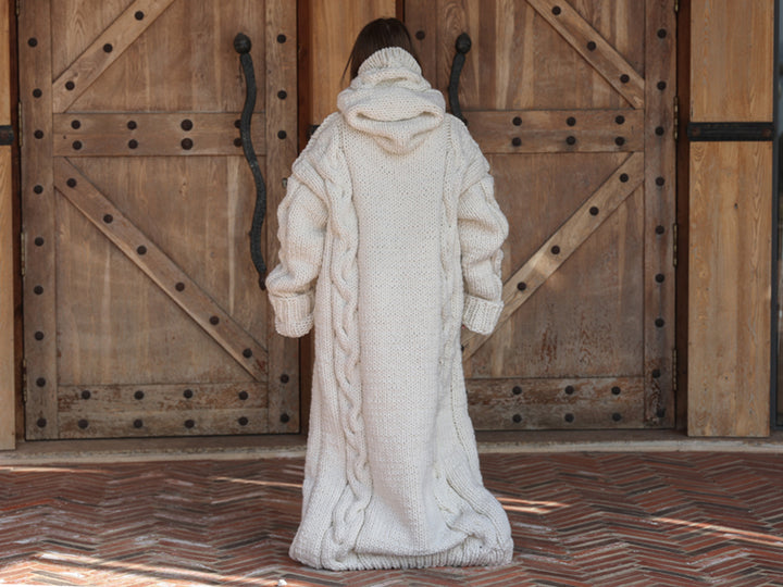 Long Wool Cardigan, Cable Knit Duster, Hand Knit Button Front T2207