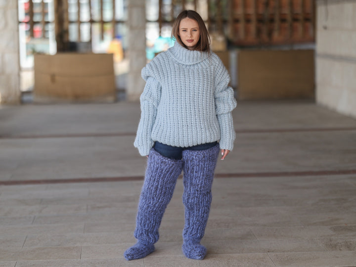 Long Chunky Knit Socks, Over Knee Mohair Wool Leg Warmers   T2204