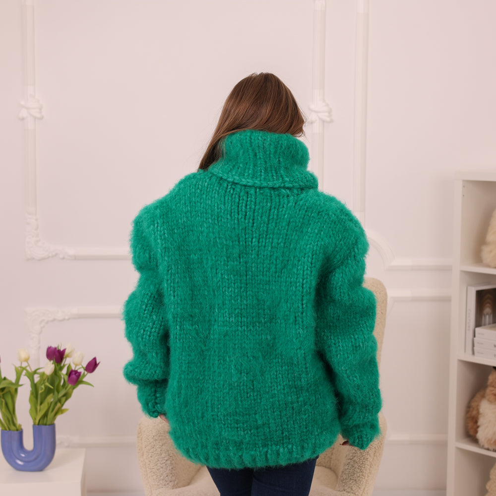 Chunky Red Alpaca Sweater, 20-Strand Hand Knitted Turtleneck, Fluffy Warm Winter Pullover T1832 (Copy)