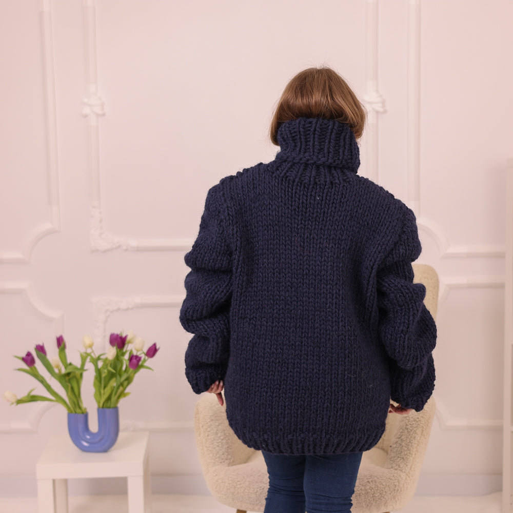 Tiffy Mohair Navy Blue Wool Alpaca Turtleneck T2233