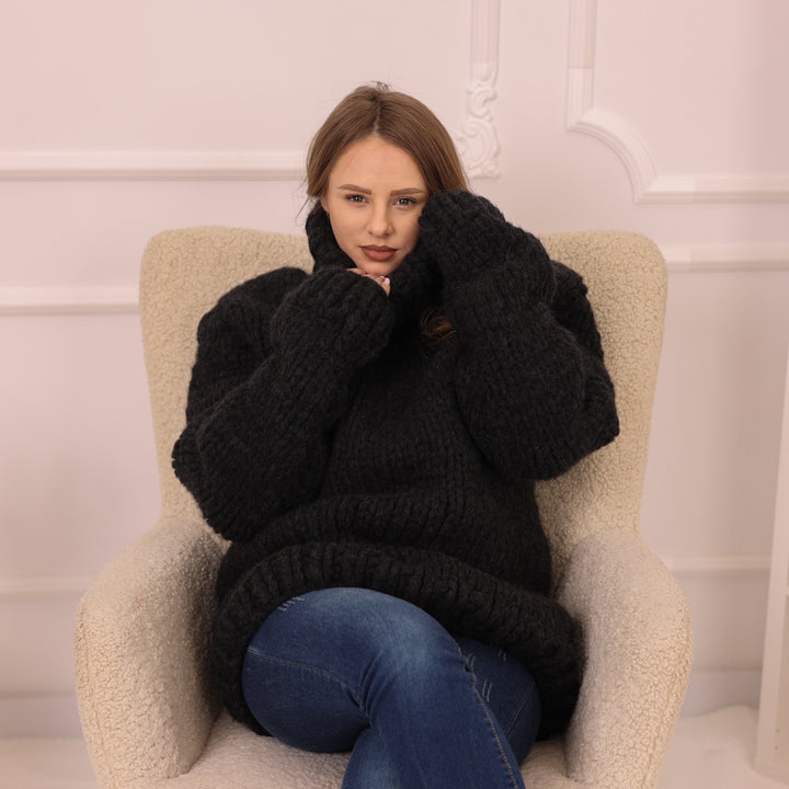 One available in size 7XL,40 strand Yak Merino Sweater, Extra Chunky Knit, Hand Knitted Heavy Pullover T2231