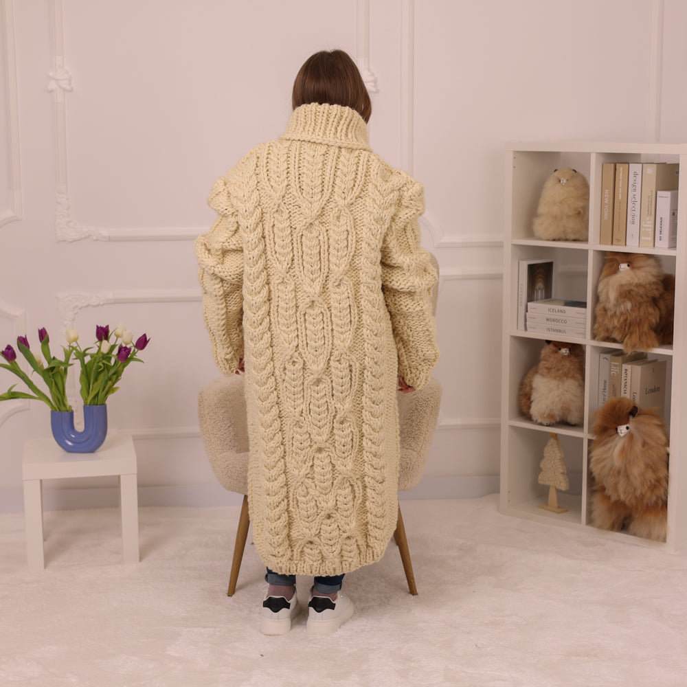 Tiffy Mohair Cream Wool Cable Maxi Cardigan T2236