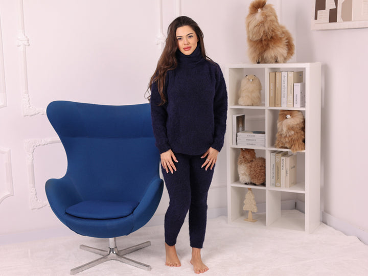 Fluffy Alpaca Sweater and Pants Set, Hand Knitted Knitwear T2246