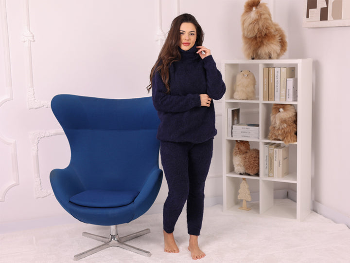 Fluffy Alpaca Sweater and Pants Set, Hand Knitted Knitwear T2246