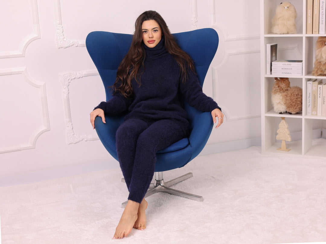Fluffy Alpaca Sweater and Pants Set, Hand Knitted Knitwear T2246