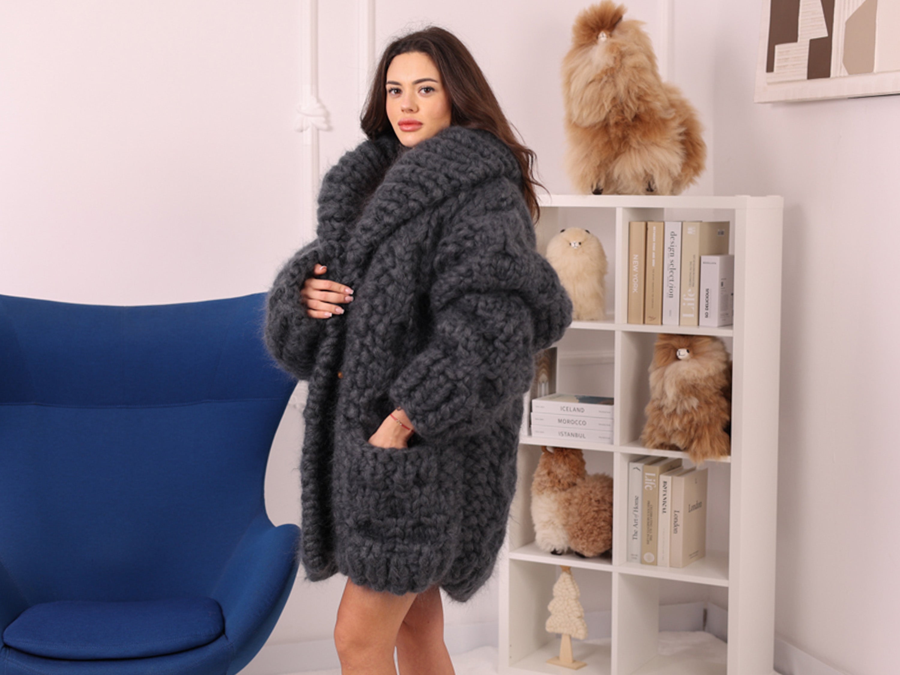 Tiffy Mohair Gray 25-Strand Mohair Zip Cardigan T2238