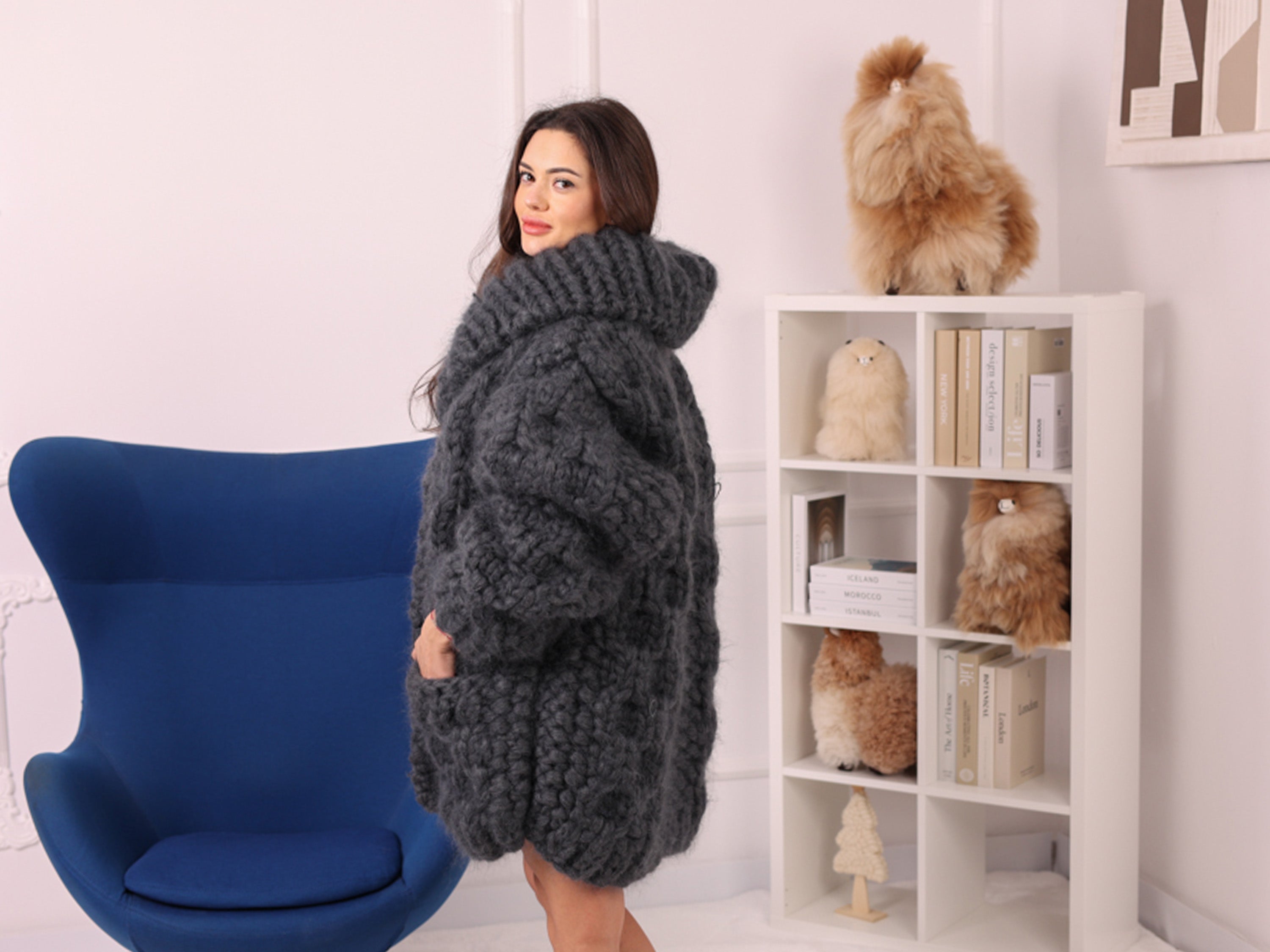 Tiffy Mohair Gray 25-Strand Mohair Zip Cardigan T2238