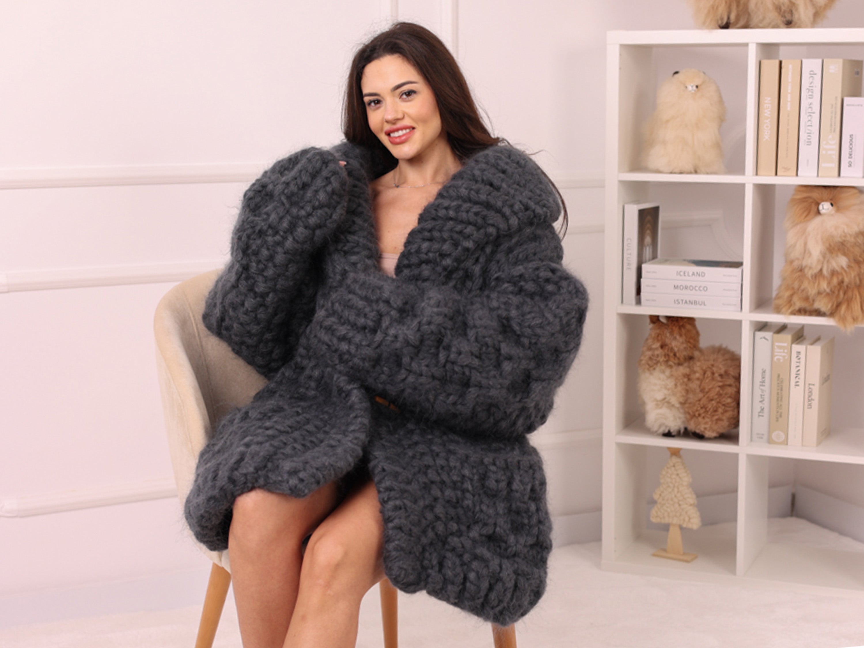 Tiffy Mohair Gray 25-Strand Mohair Zip Cardigan T2238