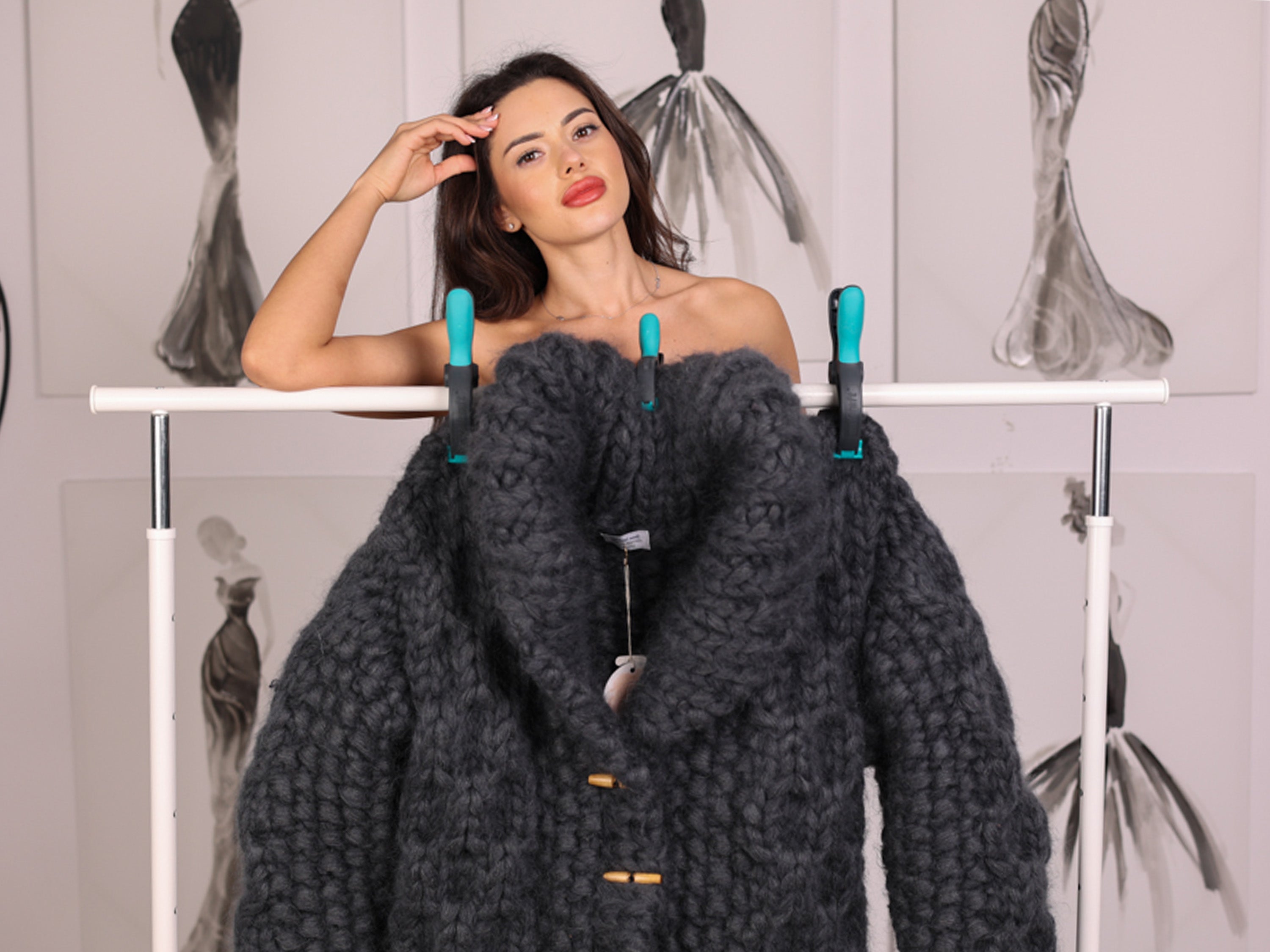 Tiffy Mohair Gray 25-Strand Mohair Zip Cardigan T2238