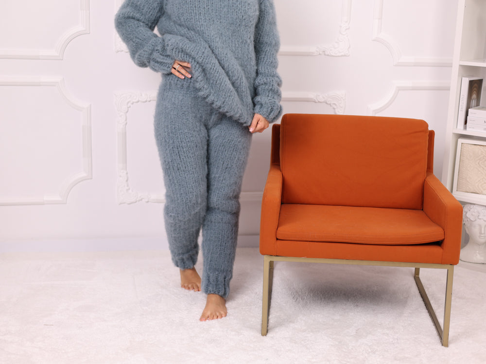 Light Blue Baby Suri Alpaca Pants, Brushed, Relaxed Fit, High Waist T2266
