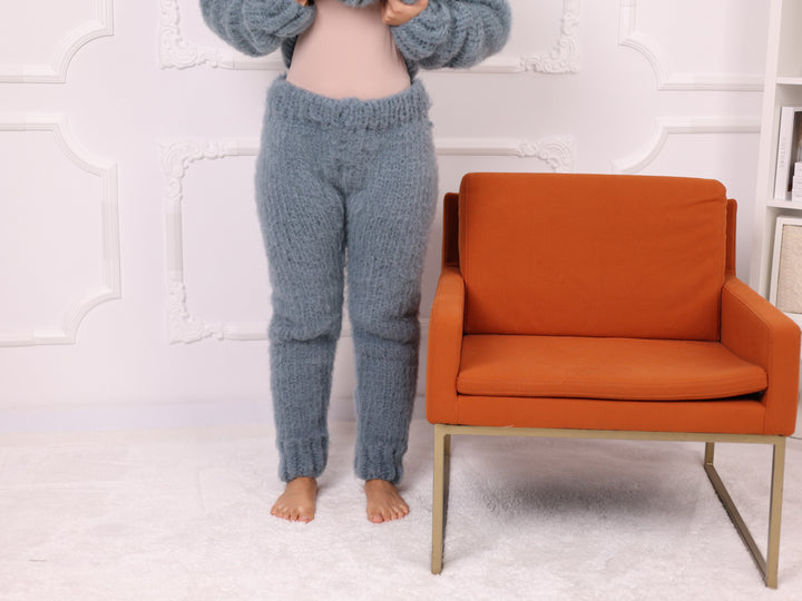 Light Blue Baby Suri Alpaca Pants, Brushed, Relaxed Fit, High Waist T2266