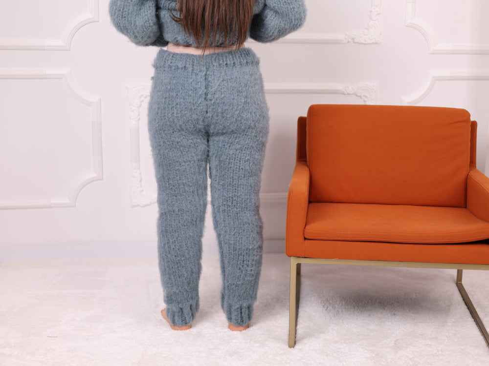 Light Blue Baby Suri Alpaca Pants, Brushed, Relaxed Fit, High Waist T2266