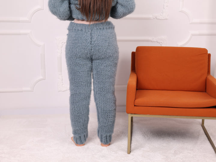 Light Blue Baby Suri Alpaca Pants, Brushed, Relaxed Fit, High Waist T2266