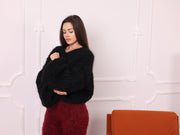 Black English Rib Mohair Sweater with Balloon Sleeves T2261