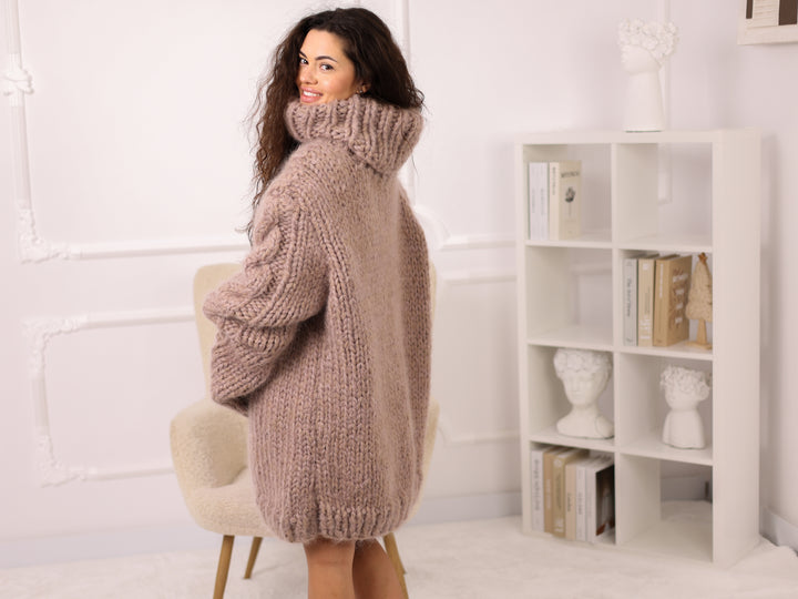 Mohair and Alpaca Sweater, Chunky Oversized Fit, Green Melange Turtleneck  T2139 (Copy)