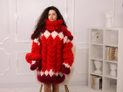 Mohair-Pullover, Rot Oversized Rollkragenpullover, Grobstrick Nordischer Winter-Stil T2283