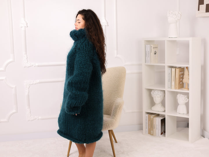 Mohair Sweater Dress, 100cm Long Oversized Fuzzy Knit, 25 Strand Winter Pullover, T2279