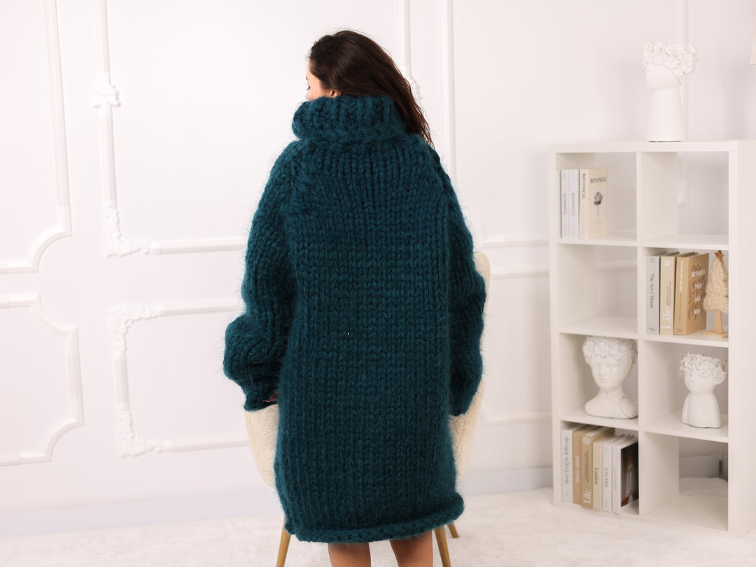 Mohair Sweater Dress, 100cm Long Oversized Fuzzy Knit, 25 Strand Winter Pullover, T2279