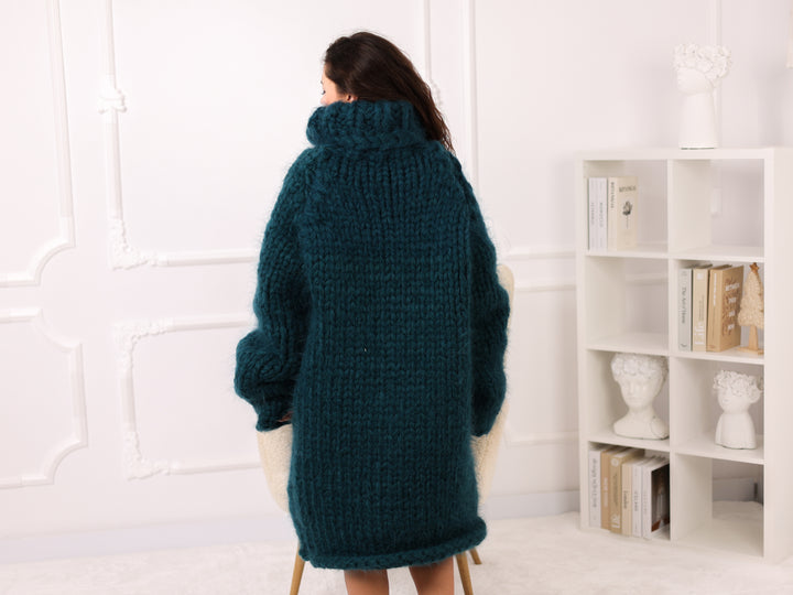 Mohair Sweater Dress, 100cm Long Oversized Fuzzy Knit, 25 Strand Winter Pullover, T2279
