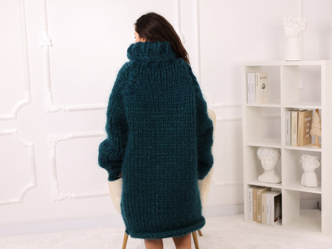 Mohair Sweater Dress, 100cm Long Oversized Fuzzy Knit, 25 Strand Winter Pullover, T2279