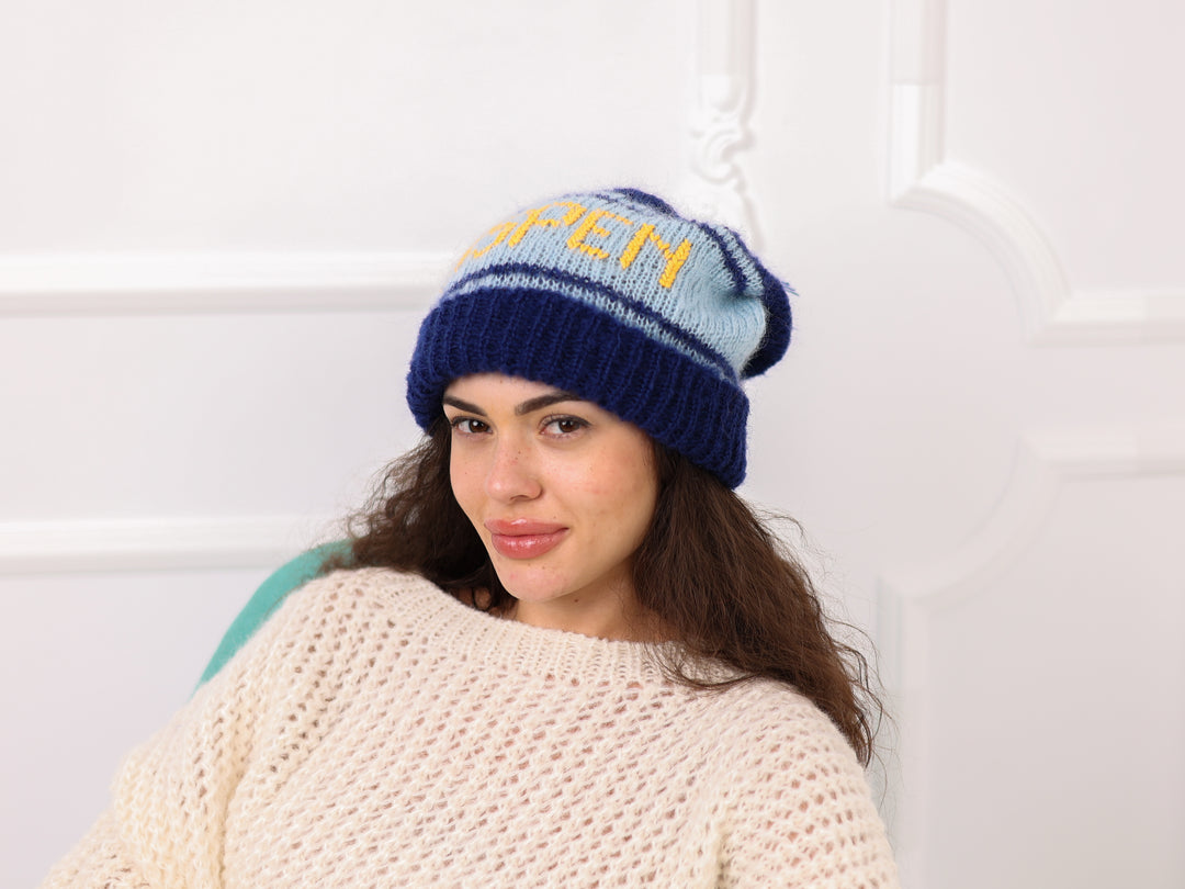 Personalized French Kid Mohair Hat with Pom Pom, Custom Name Beanie H12