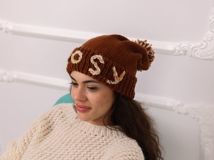 Personalized Soft Wool Beanie with Pom Pom, Custom Word Winter Knit Hat H11