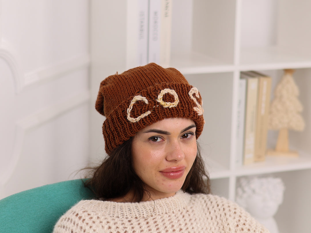 Personalized Soft Wool Beanie with Pom Pom, Custom Word Winter Knit Hat H11